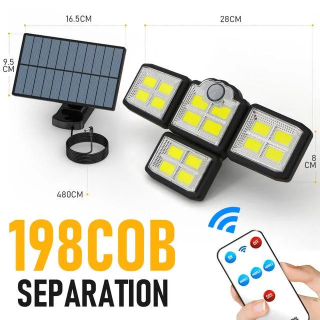 Solar LED Lights  4-Head Motion Sensor with 270 Wide-Angle Lighting & Remote Control