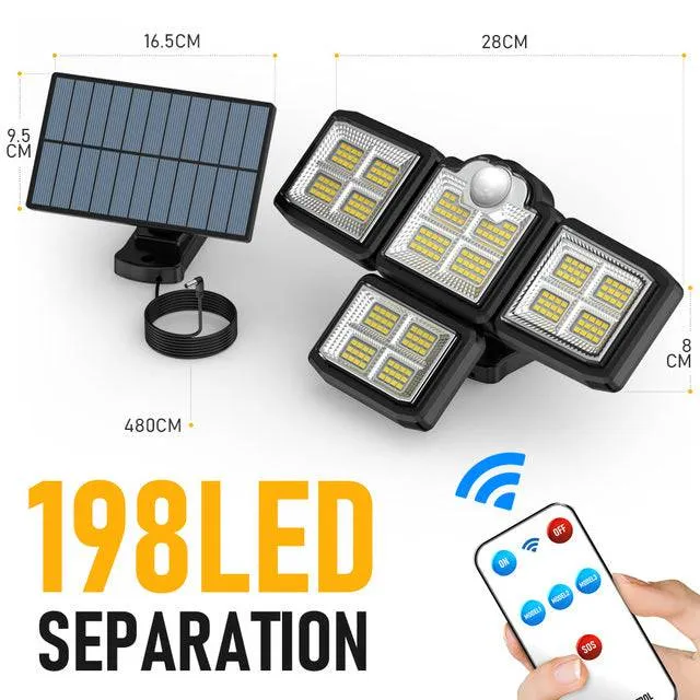 Solar LED Lights  4-Head Motion Sensor with 270 Wide-Angle Lighting & Remote Control