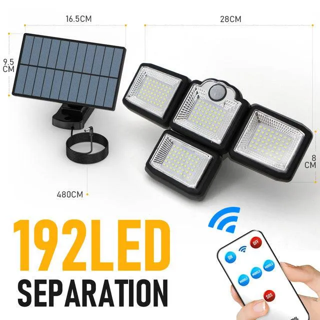 Solar LED Lights  4-Head Motion Sensor with 270 Wide-Angle Lighting & Remote Control