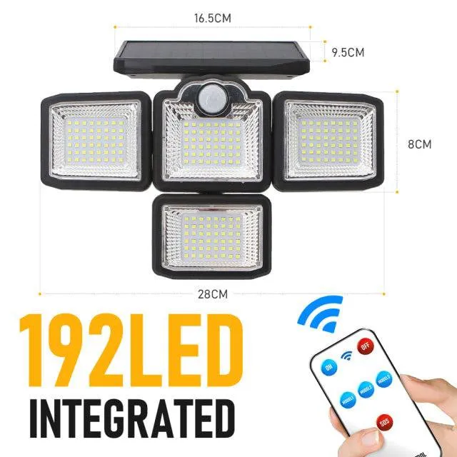 Solar LED Lights  4-Head Motion Sensor with 270 Wide-Angle Lighting & Remote Control