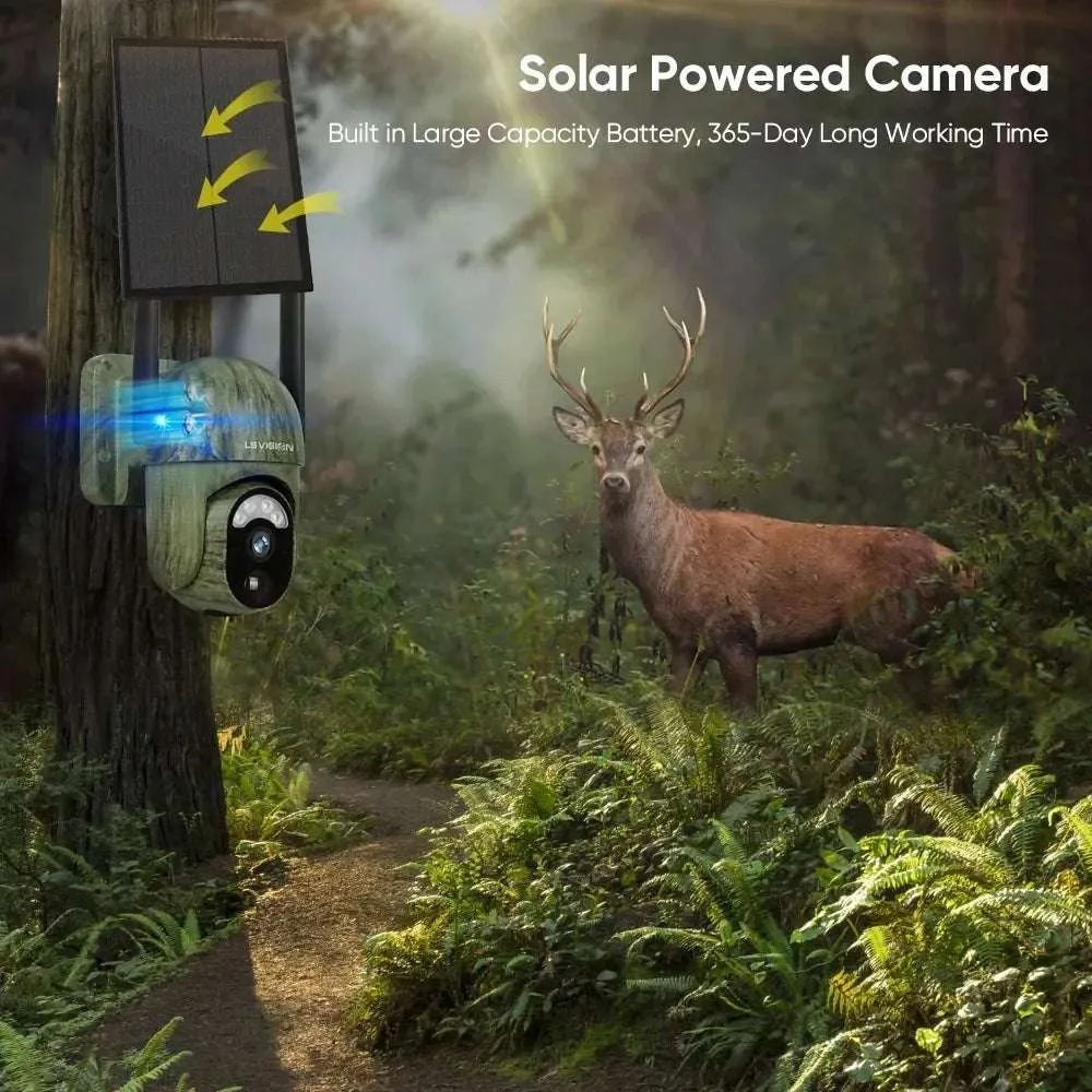 Solar-Powered 4G WiFi Outdoor Security Camera with 360 Pan, Tilt, & Zoom | IP66 Waterproof | Color Night Vision | Two-Way Audio