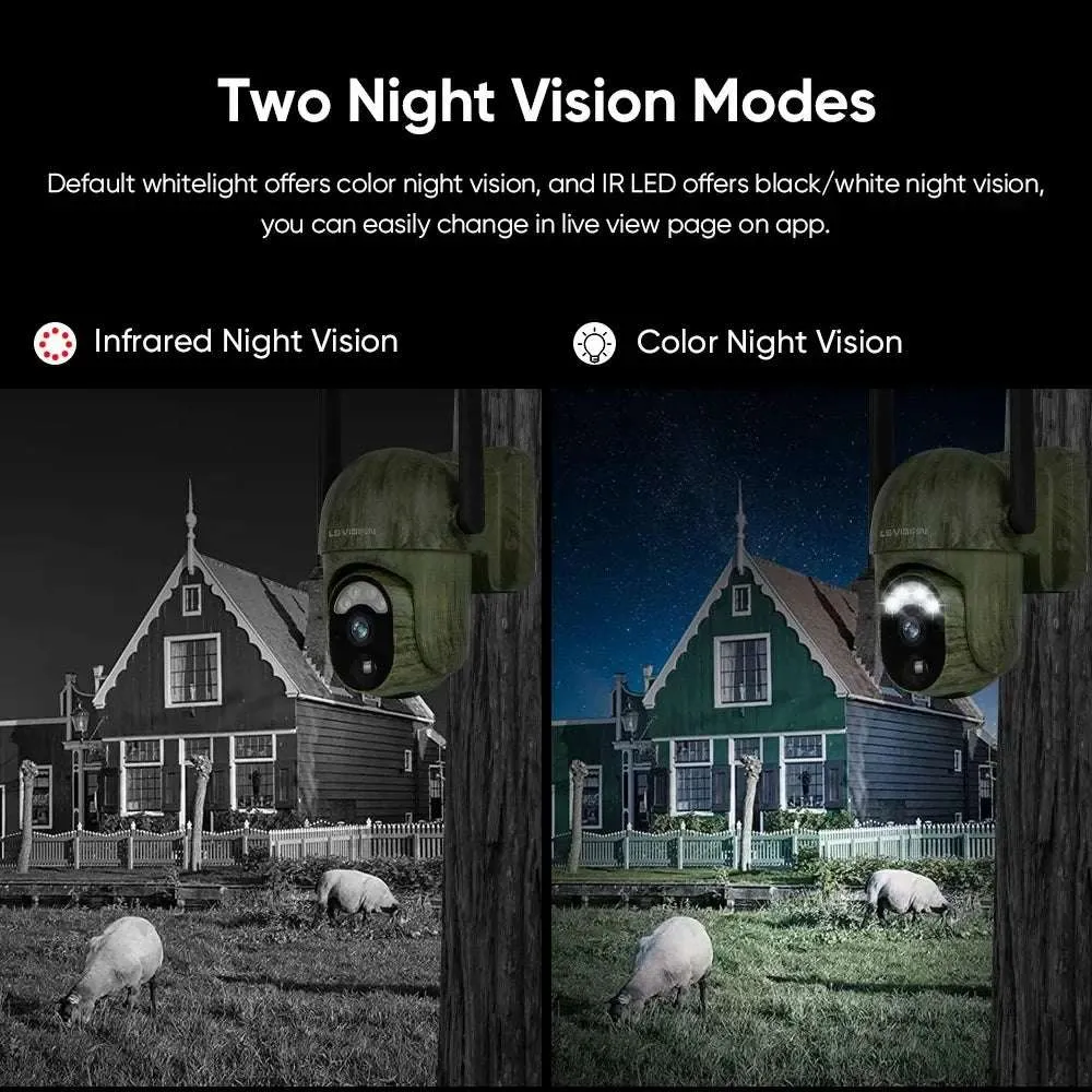 Solar-Powered 4G WiFi Outdoor Security Camera with 360 Pan, Tilt, & Zoom | IP66 Waterproof | Color Night Vision | Two-Way Audio