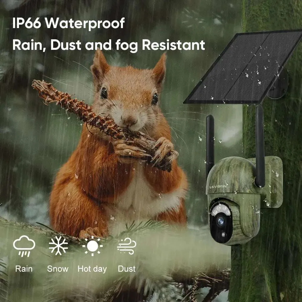 Solar-Powered 4G WiFi Outdoor Security Camera with 360 Pan, Tilt, & Zoom | IP66 Waterproof | Color Night Vision | Two-Way Audio