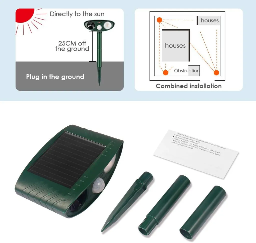 Ultrasonic Raccoon Repeller - PACK of 2 - Solar Powered - Get Rid of Raccoons in 48 Hours - CA