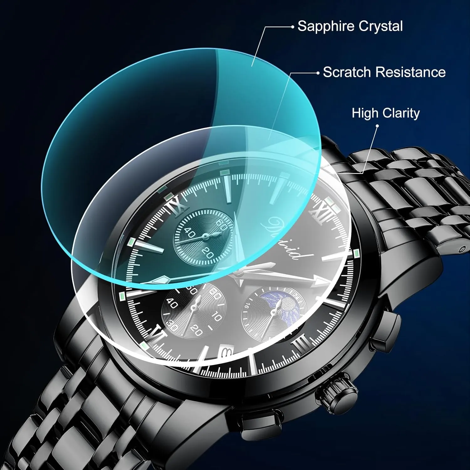Watches for Men, Business Dress Mens Watches Chronograph Analog Quartz Stainless Steel Waterproof Luminous Date Luxury Casual Wrist Watch