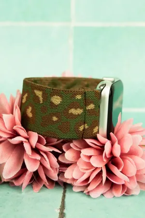 WILD TIME OLIVE LEOPARD STRETCH BAND FOR APPLE WATCH
